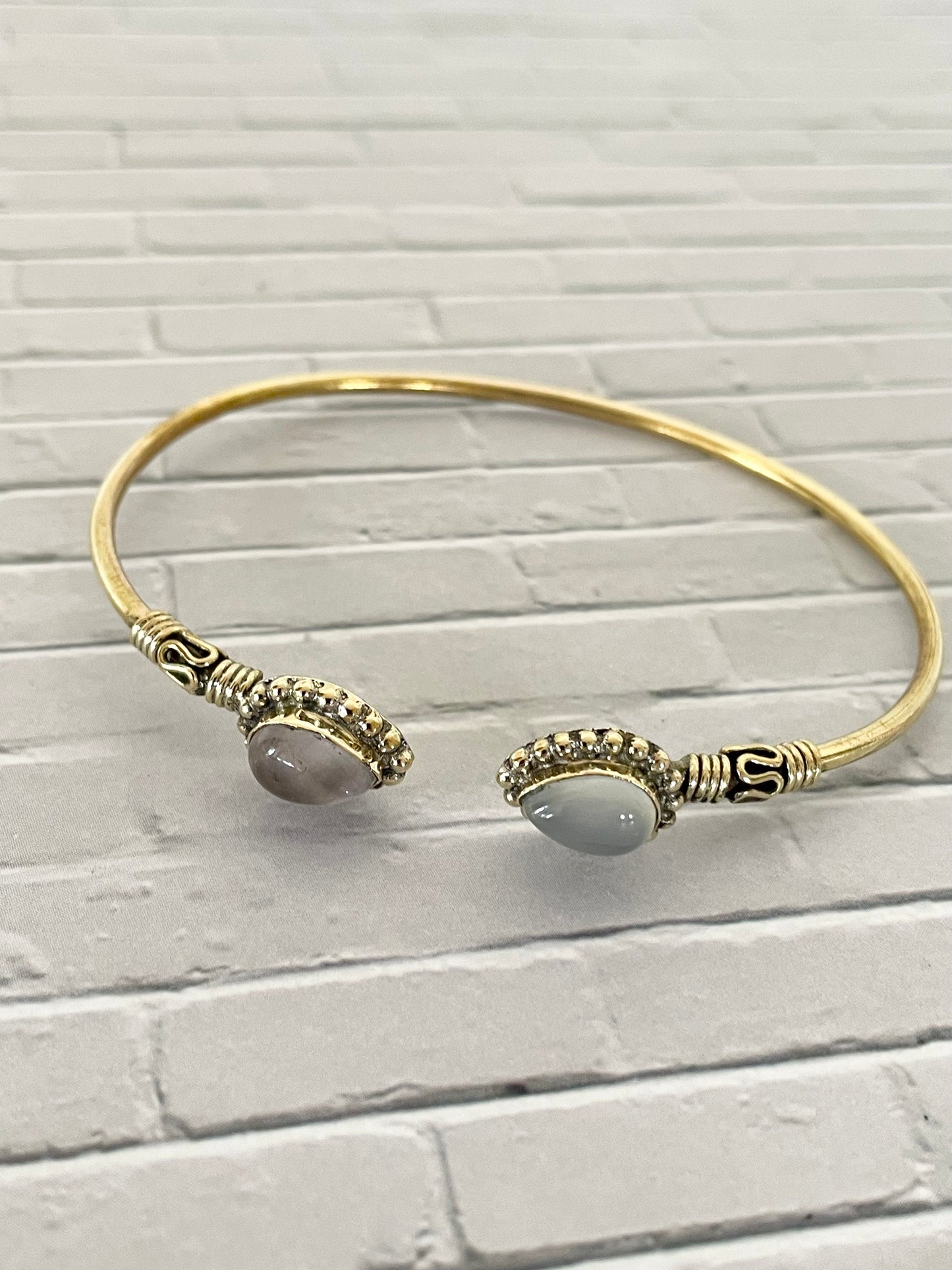 Rose Quartz / Chalcedony Brass Cuff ~ adjustable