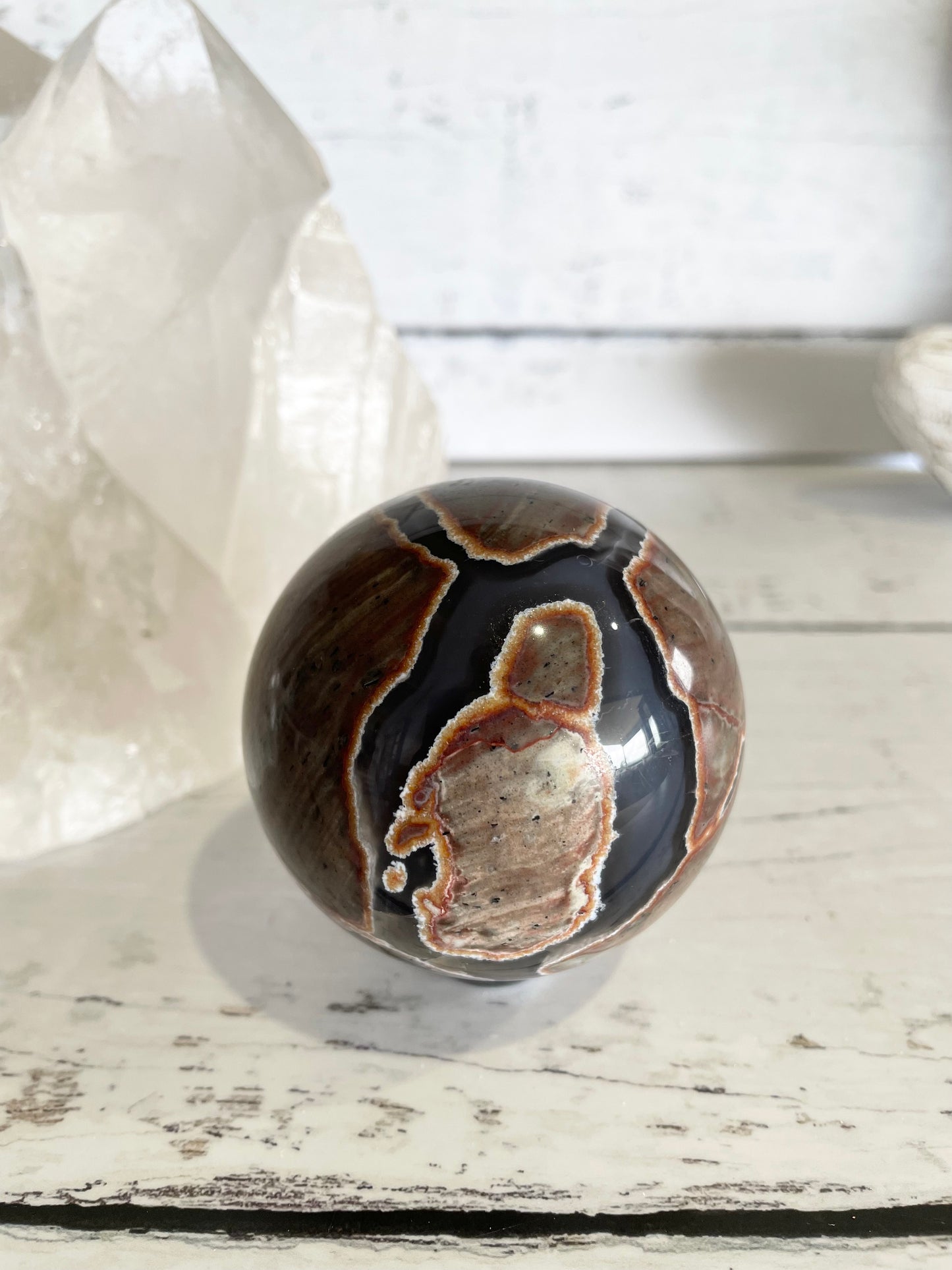 Football Agate Sphere Includes Wooden Holder