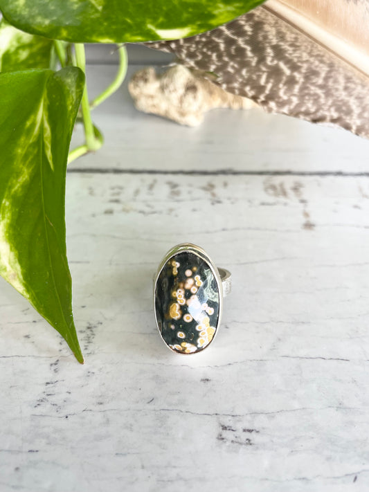 SweetGrass Jasper ~ Ocean Jasper Faceted Ring