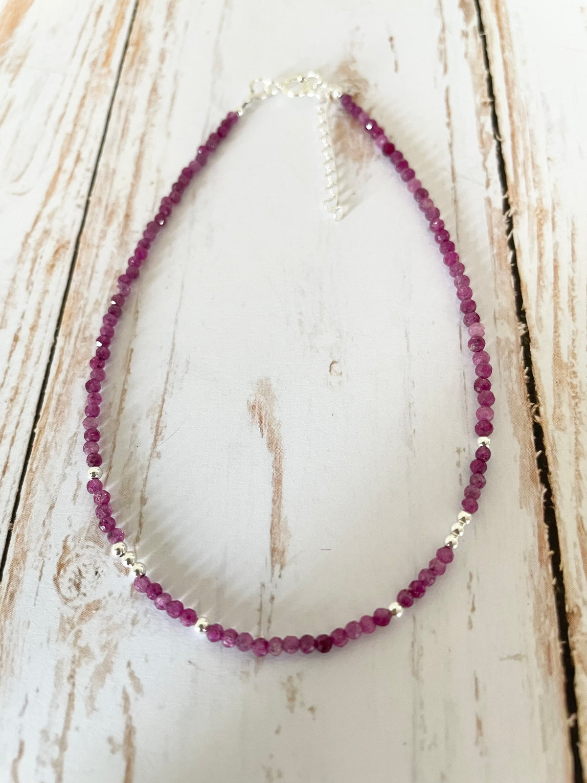 Sterling Silver Faceted Red Tourmaline Anklet