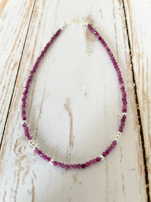 Sterling Silver Faceted Red Tourmaline Anklet