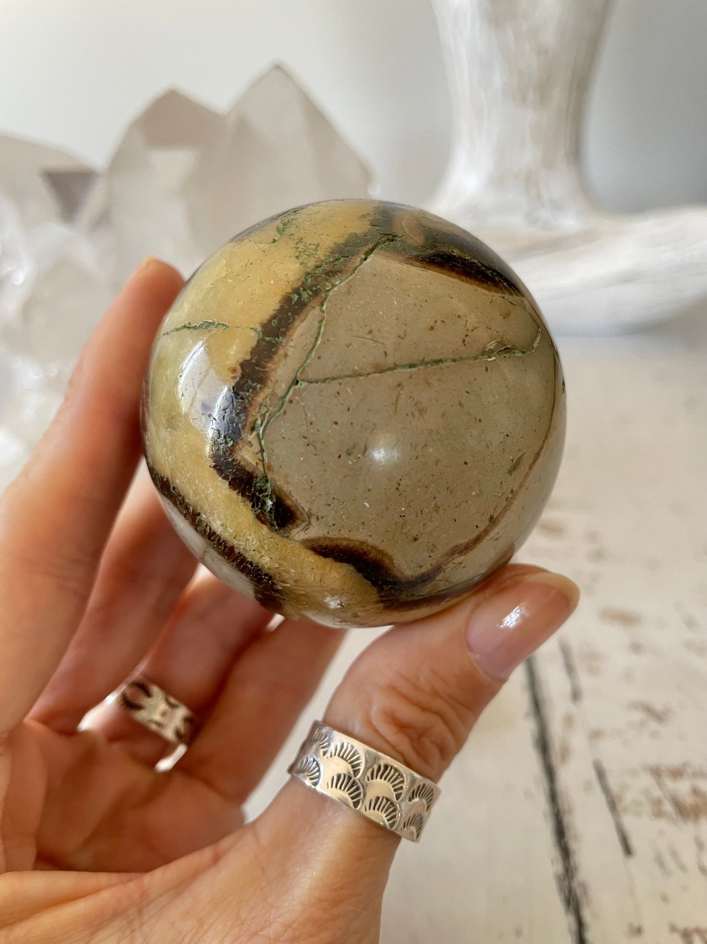 Septarian Sphere Includes Wooden Holder