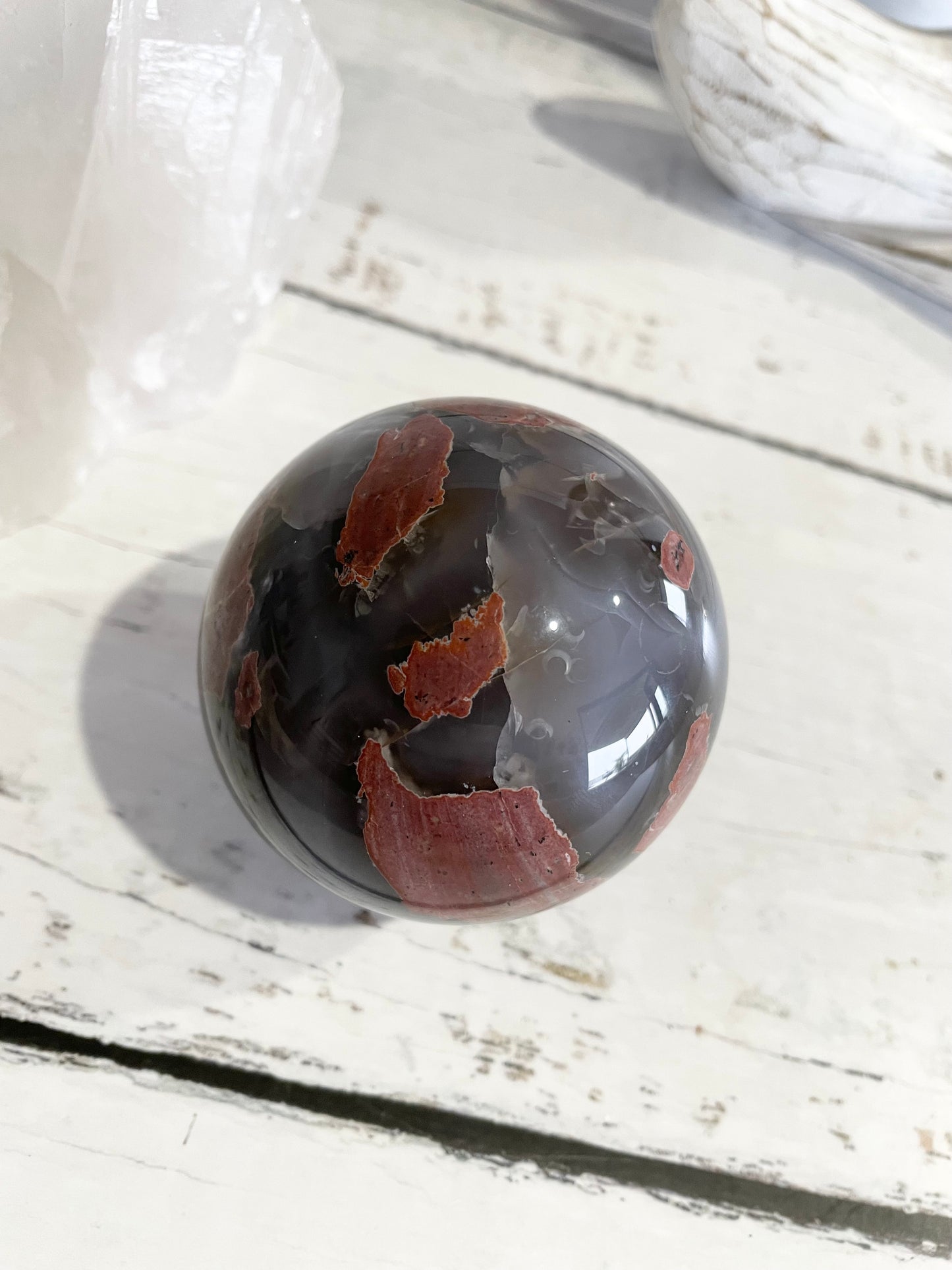 Football Agate Sphere Includes Wooden Holder