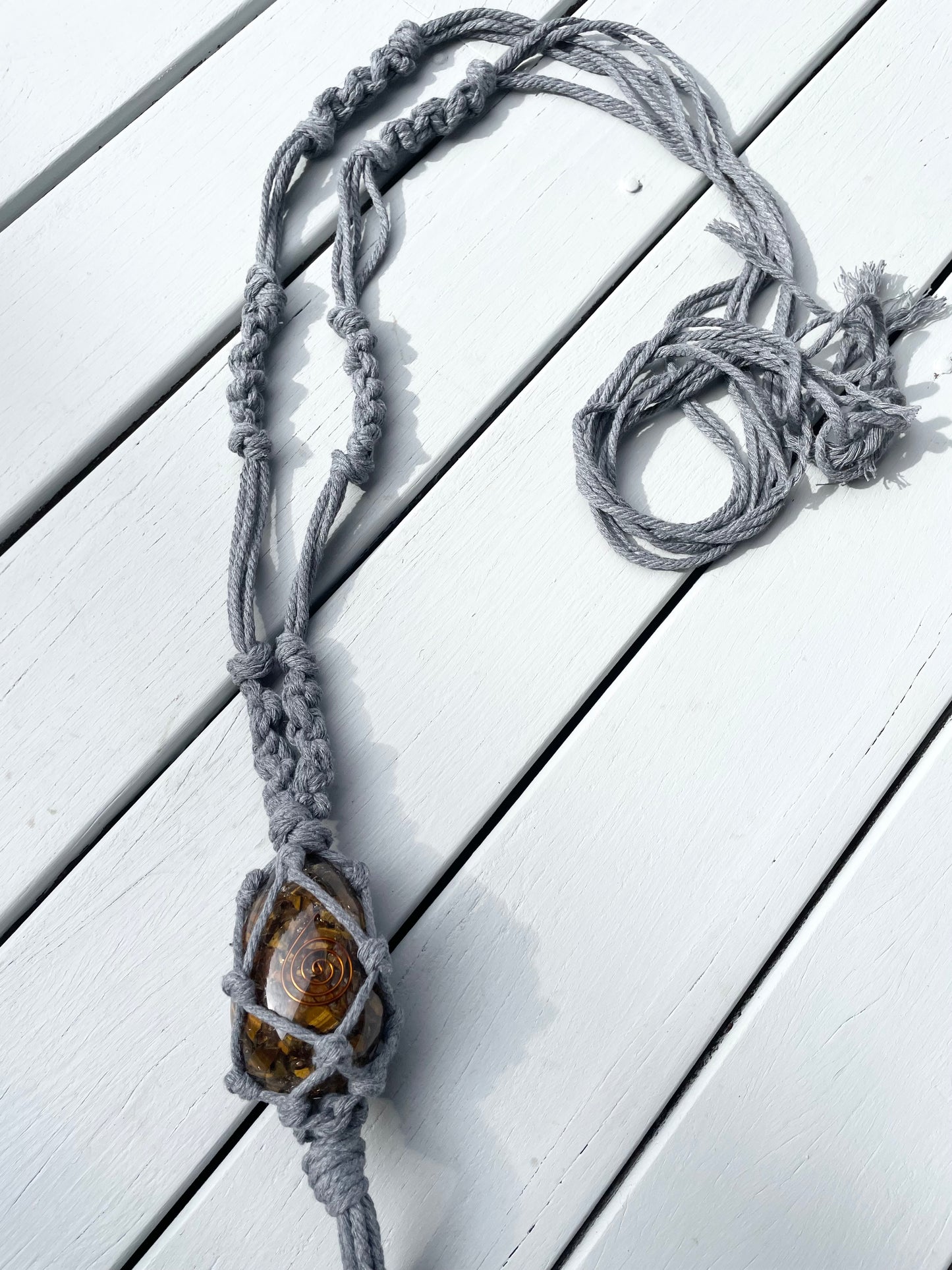Made by Wayne Macrame Hanging - Tigers Eye Orgone