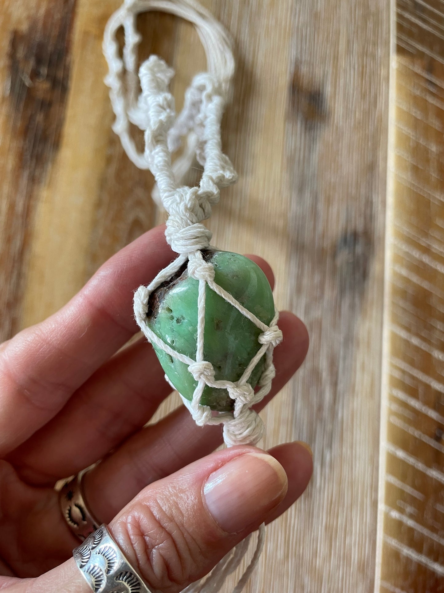 Chrysoprase Hemp Macrame Necklace