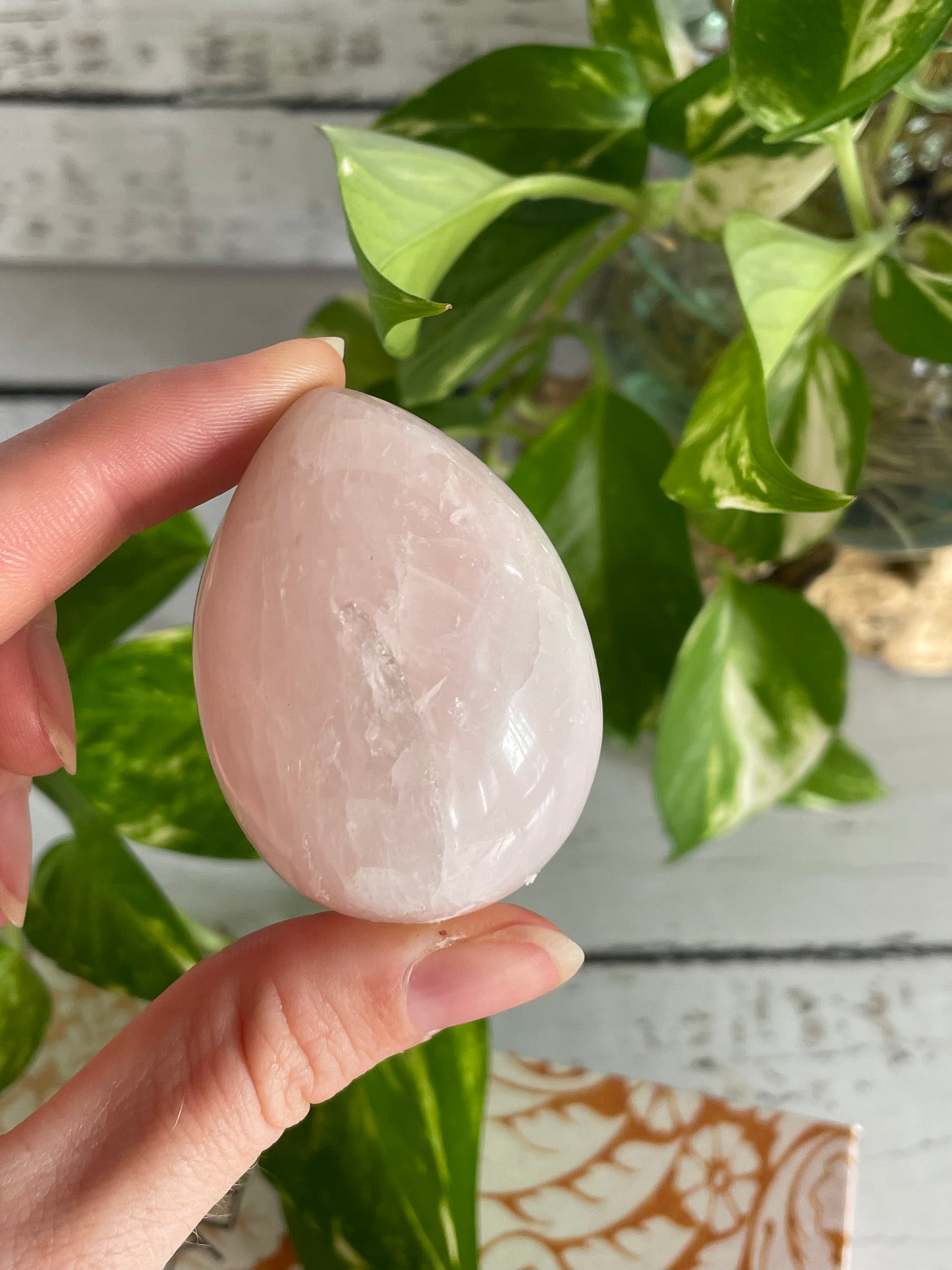 Rose Quartz Egg Includes Hematite Ring