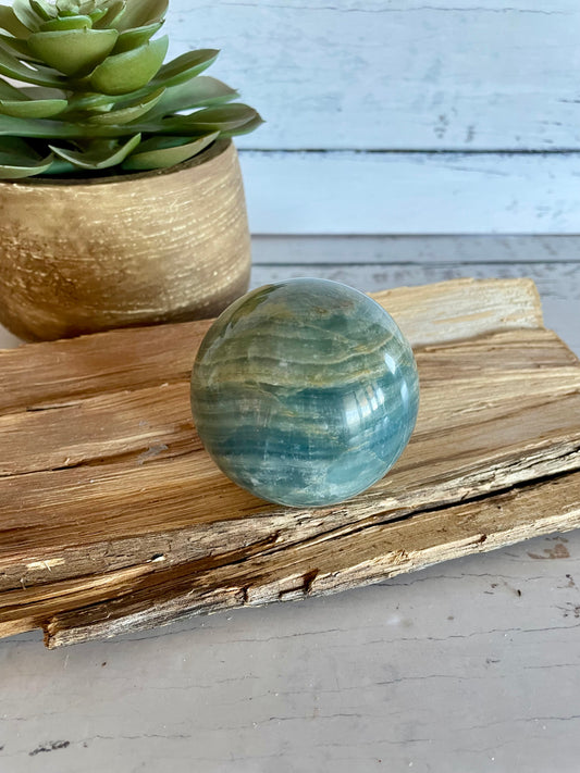 Blue Onyx Sphere Includes Wooden Holder