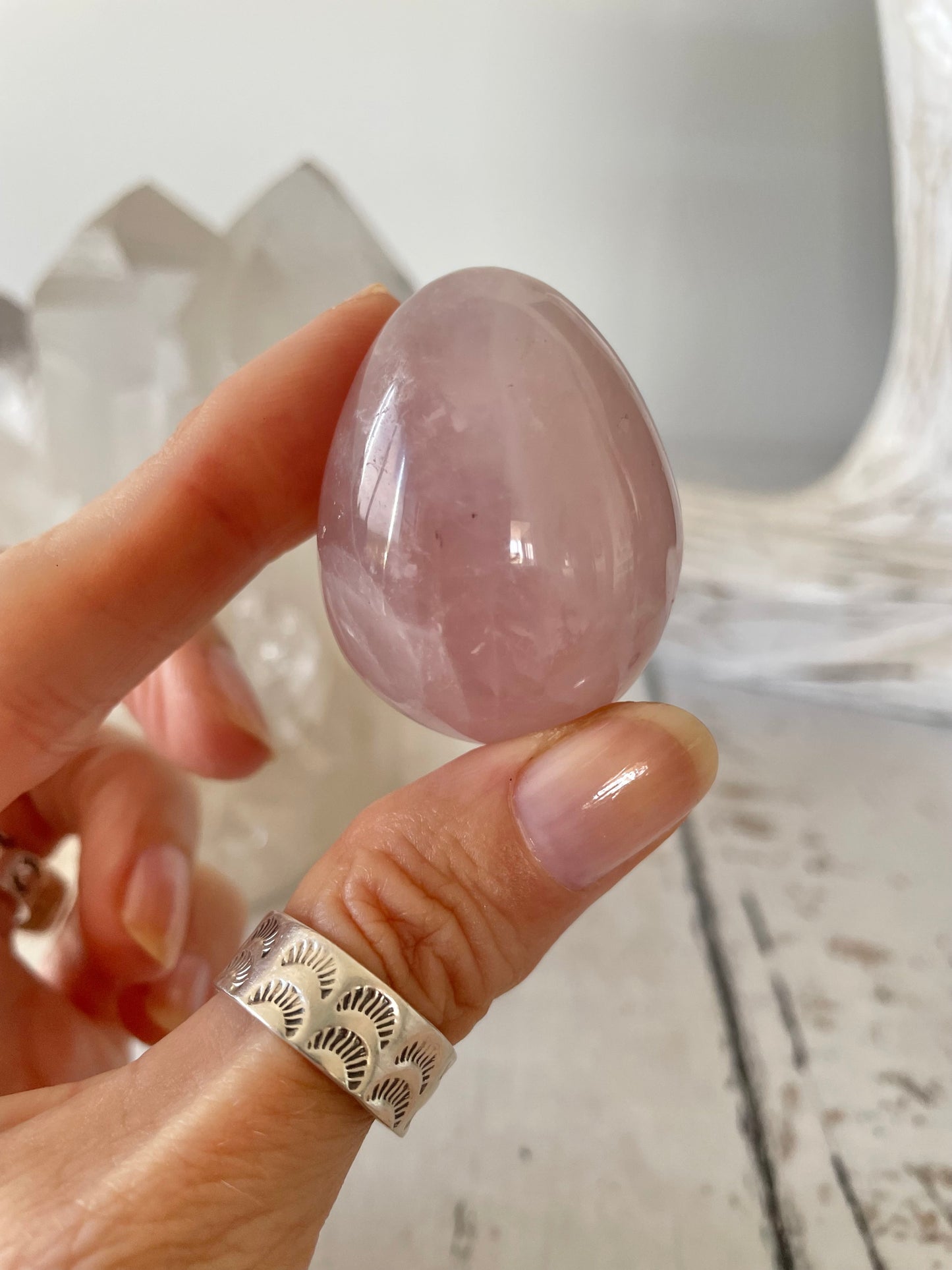 Rose Quartz Egg Includes Hematite Ring