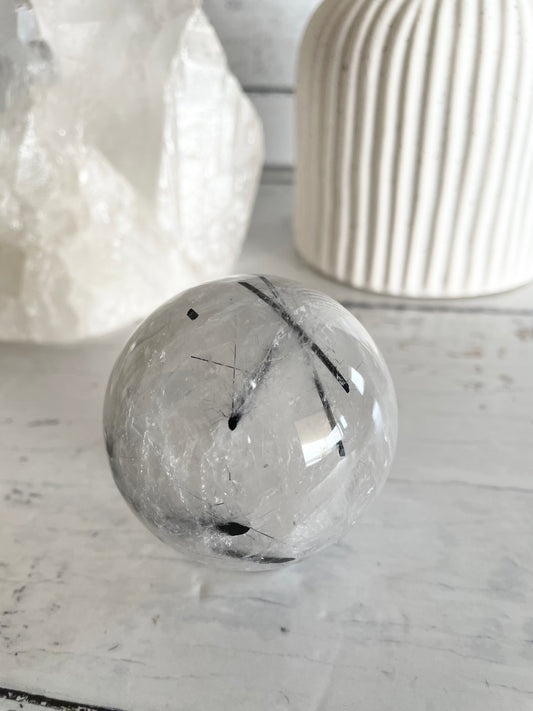 Tourmaline In Quartz Sphere Includes Holder