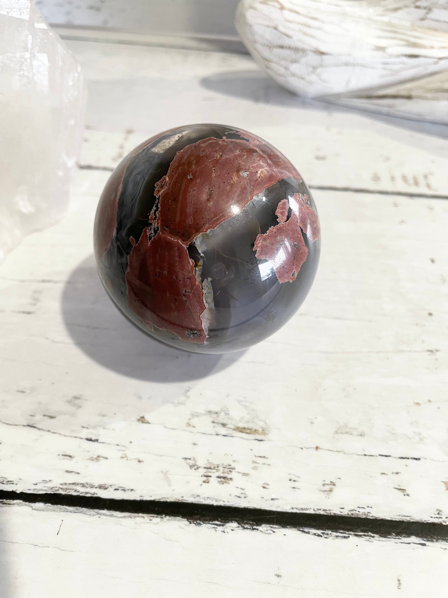 Football Agate Sphere Includes Wooden Holder