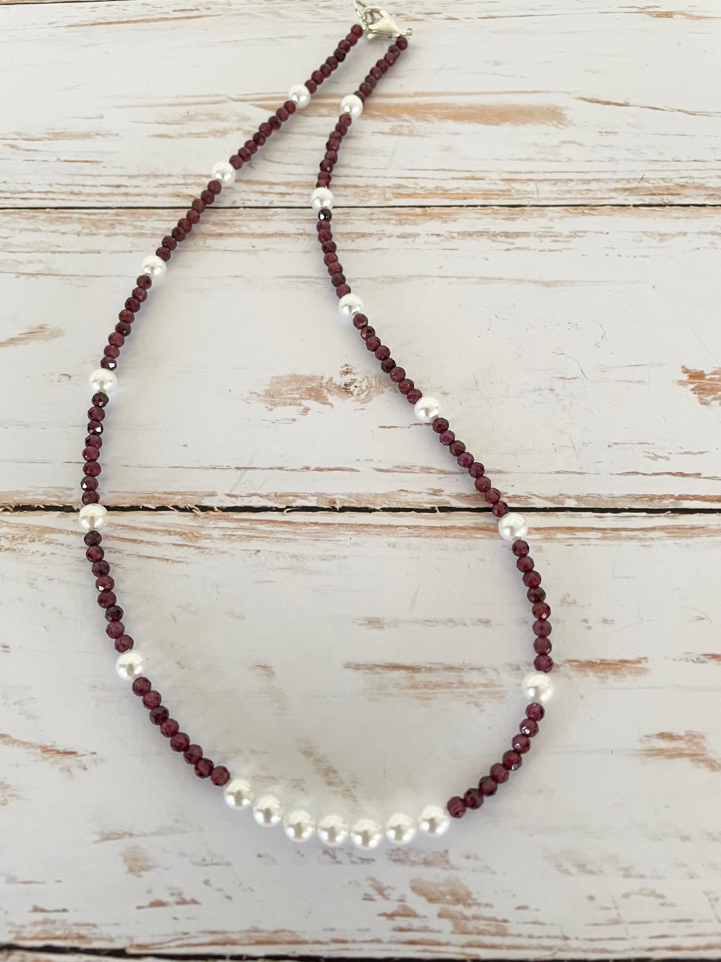Garnet & Pearl Faceted Necklace - Made by Wayne