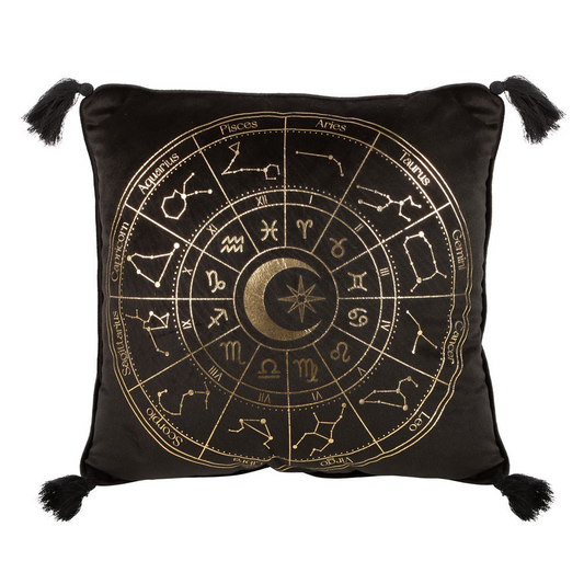 Astrology Wheel Black Velvet Square Cushion