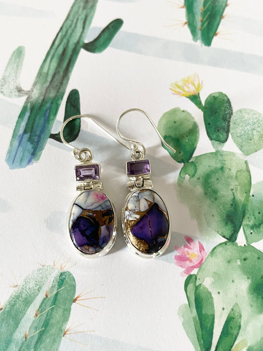 Violet Dahlia Turquoise & Amethyst Dangles