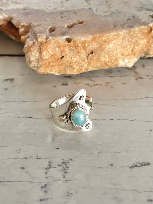 Larimar Adjustable Ring ~ size 6.5 - 8.5