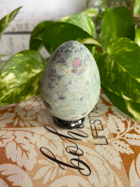 Ruby Fuchsite Egg Includes Hematite Ring