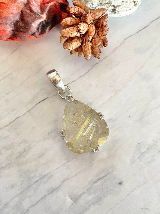 Angels Hair /Rutilated Golden Quartz Silver Pendant