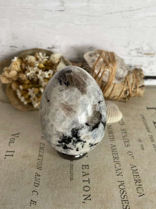 Rainbow Moonstone Egg Includes Hematite Ring