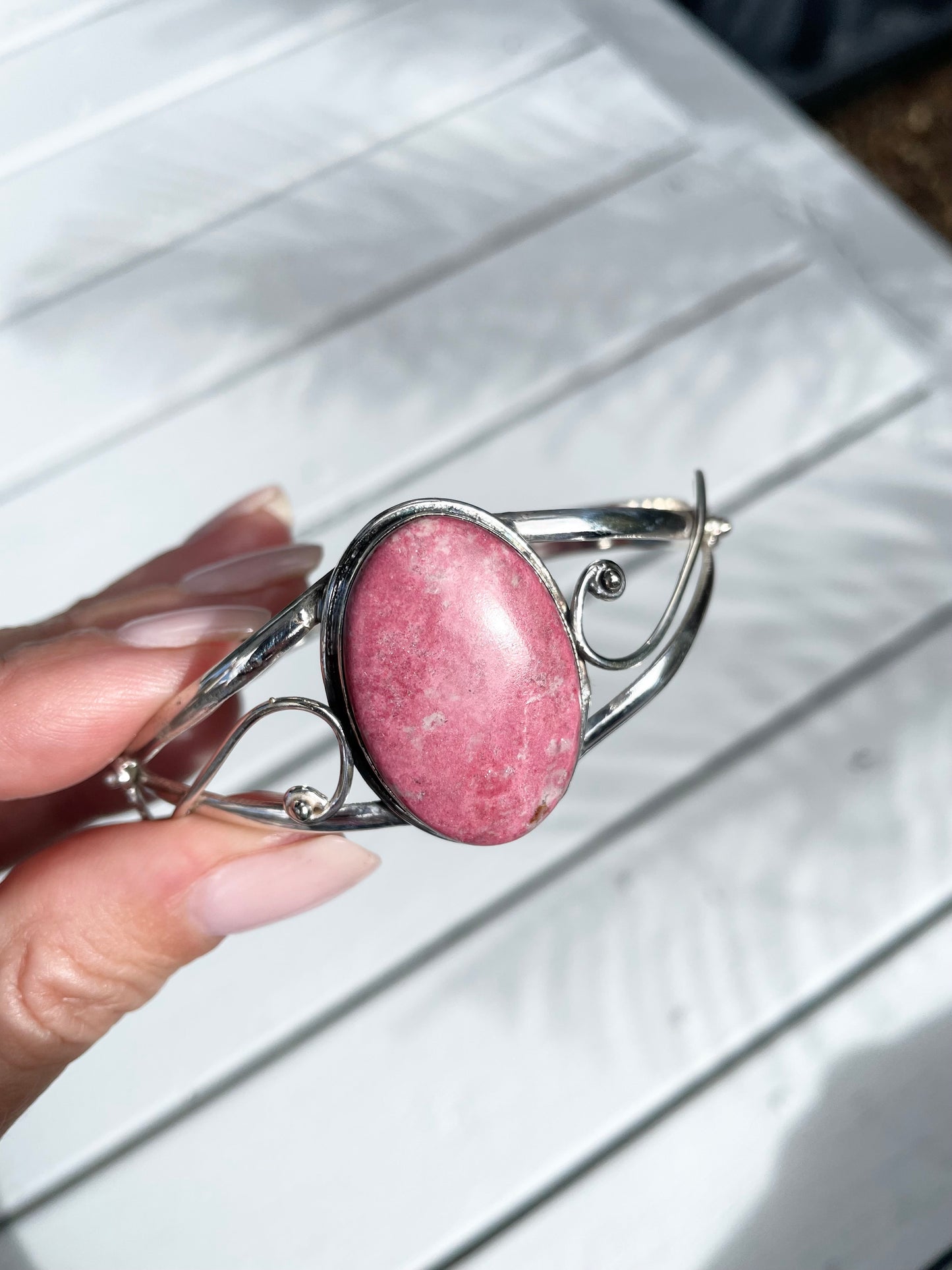 Thulite silver cuff