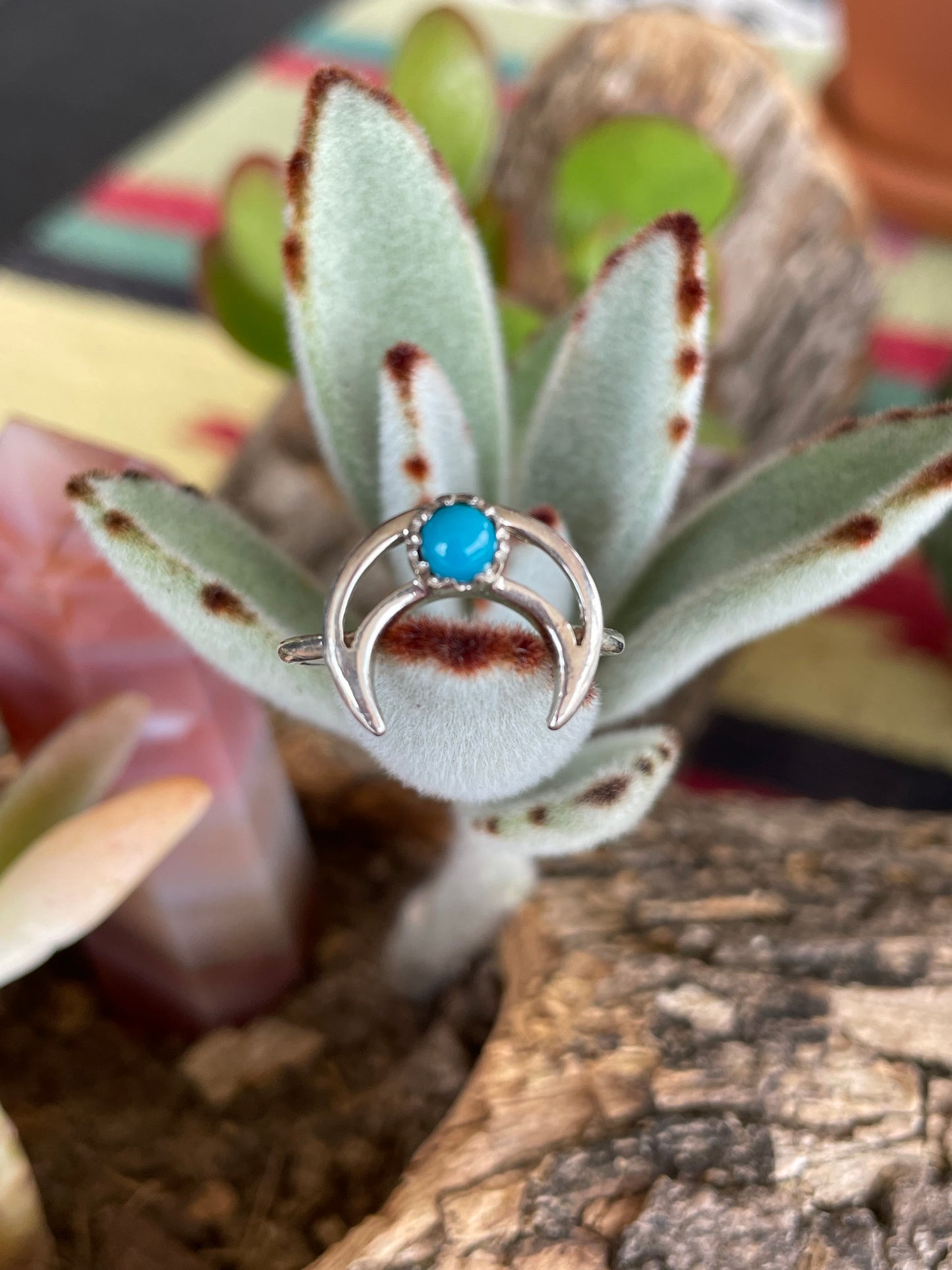 Tibetan Turquoise Moon Silver Ring