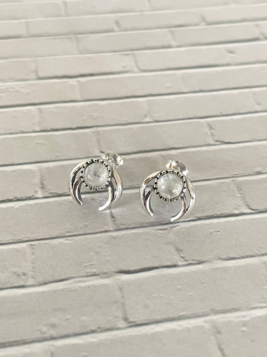 Rainbow Moonstone Horn/Moon Studs