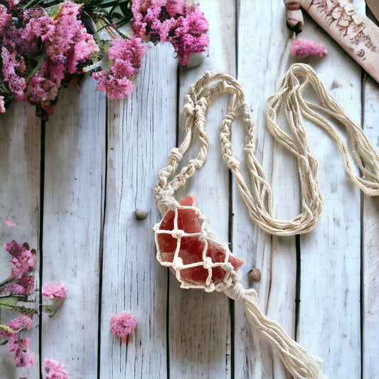 Macrame Hanging ~ Rose Calcite Moon