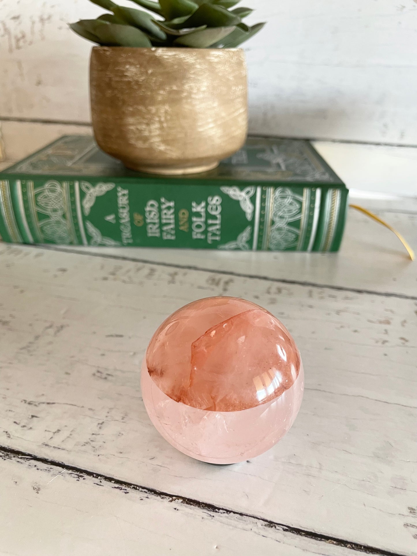 Fire Quartz Sphere Includes Wooden Holder