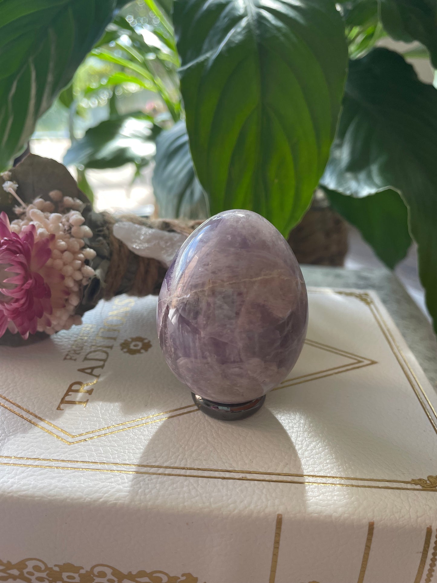 Chevron Dream Amethyst Egg Includes Hematite Ring