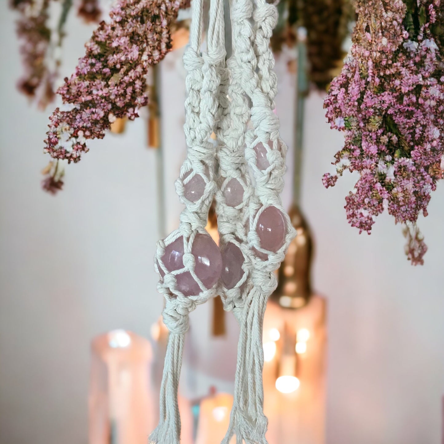 Macrame Hanging ~ Rose Quartz Heart