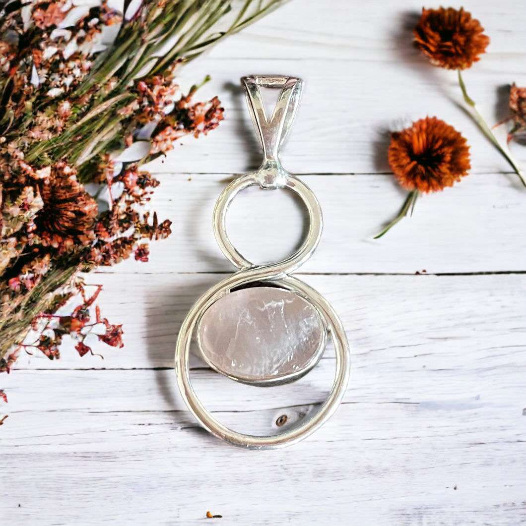 Rose Quartz Silver Raw Pendant