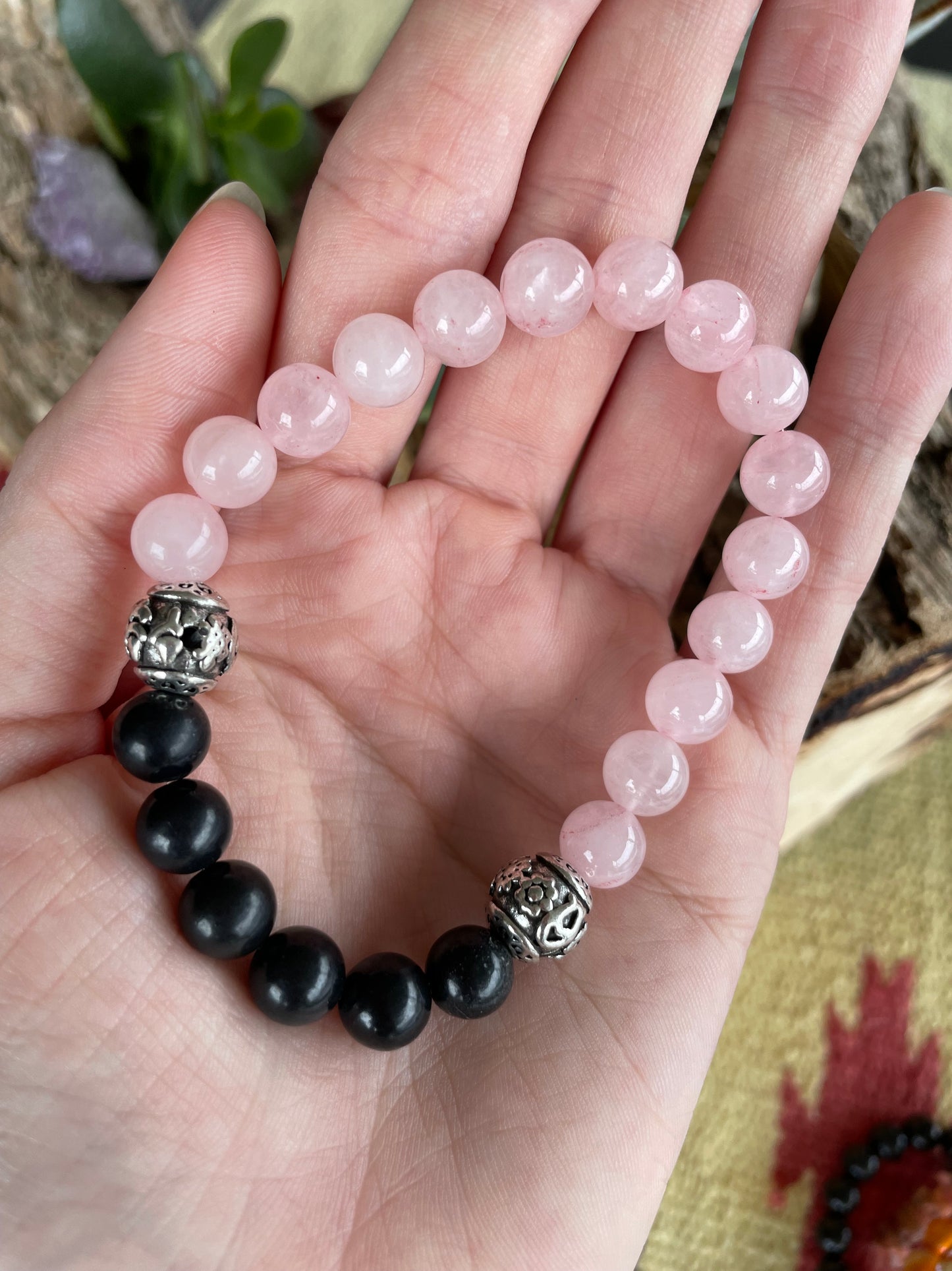 Shungite & Rose Quartz Healing Bracelet ~ NURTURE