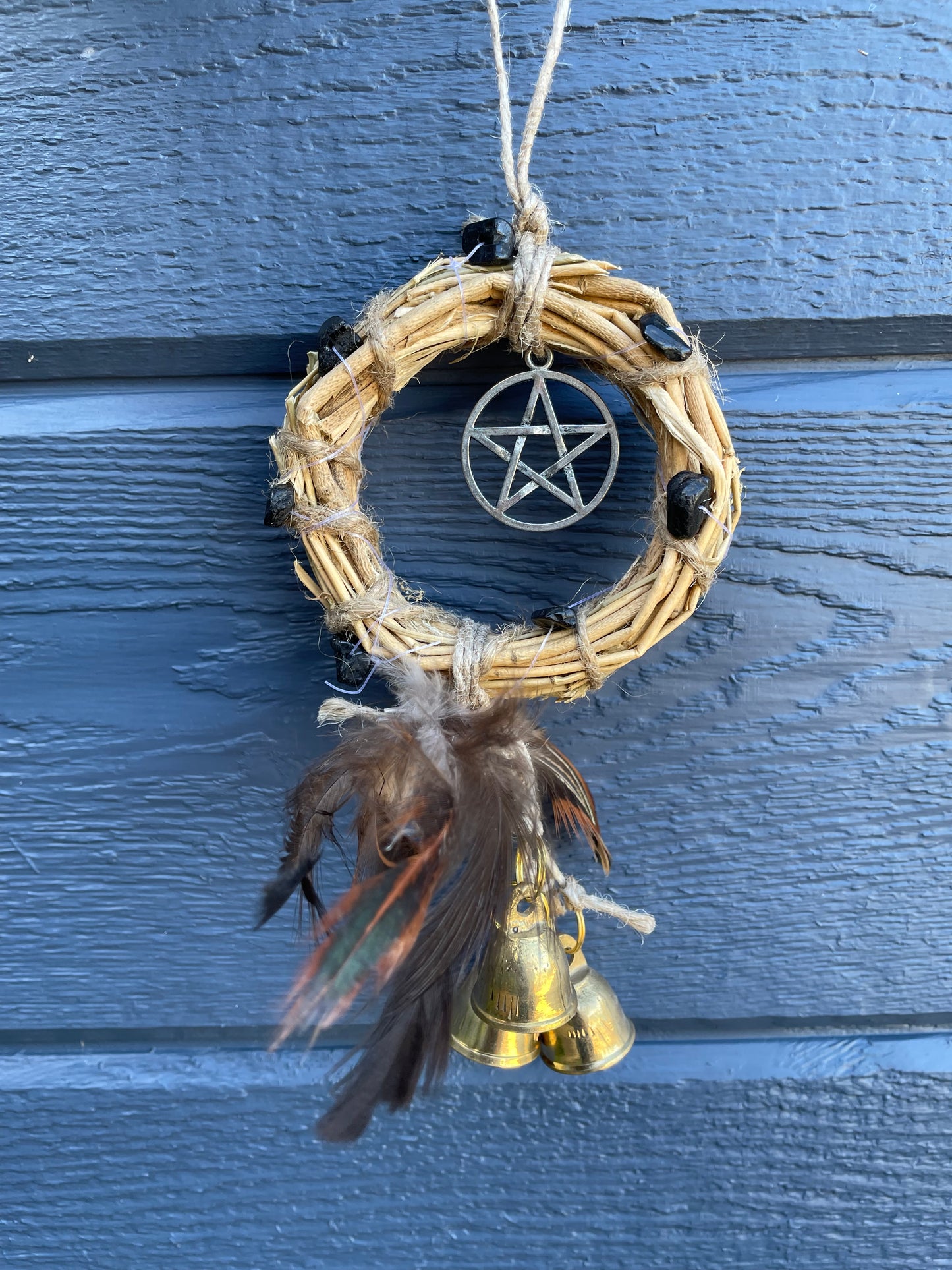 Witch Pentacle Protection Talisman ~ Feathers & Bells Wreath