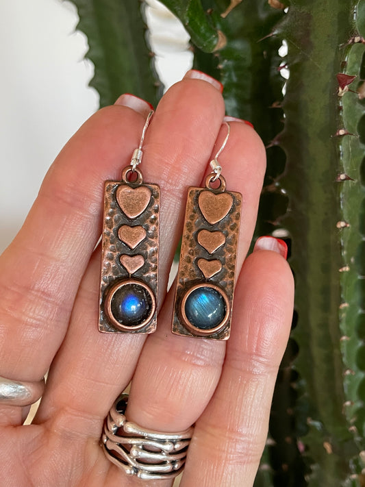Labradorite hearts copper dangles