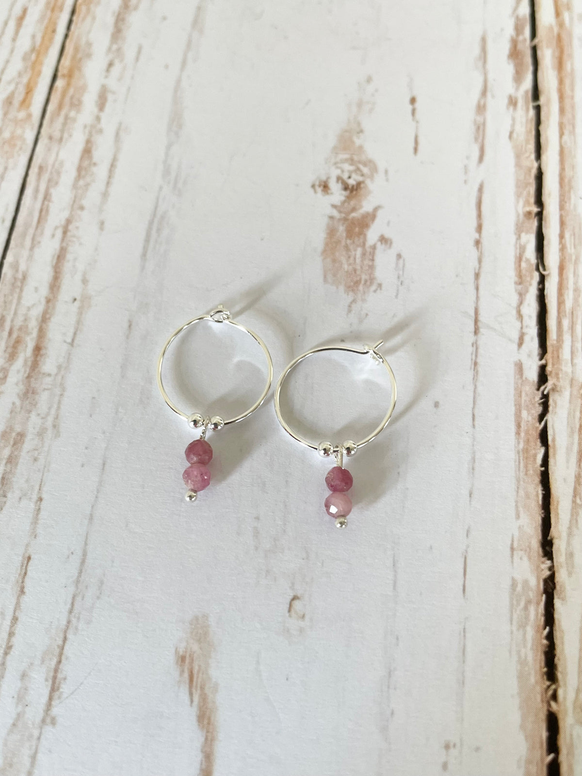 Pink Tourmaline Faceted Hoops