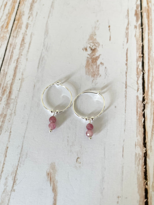 Pink Tourmaline Faceted Hoops