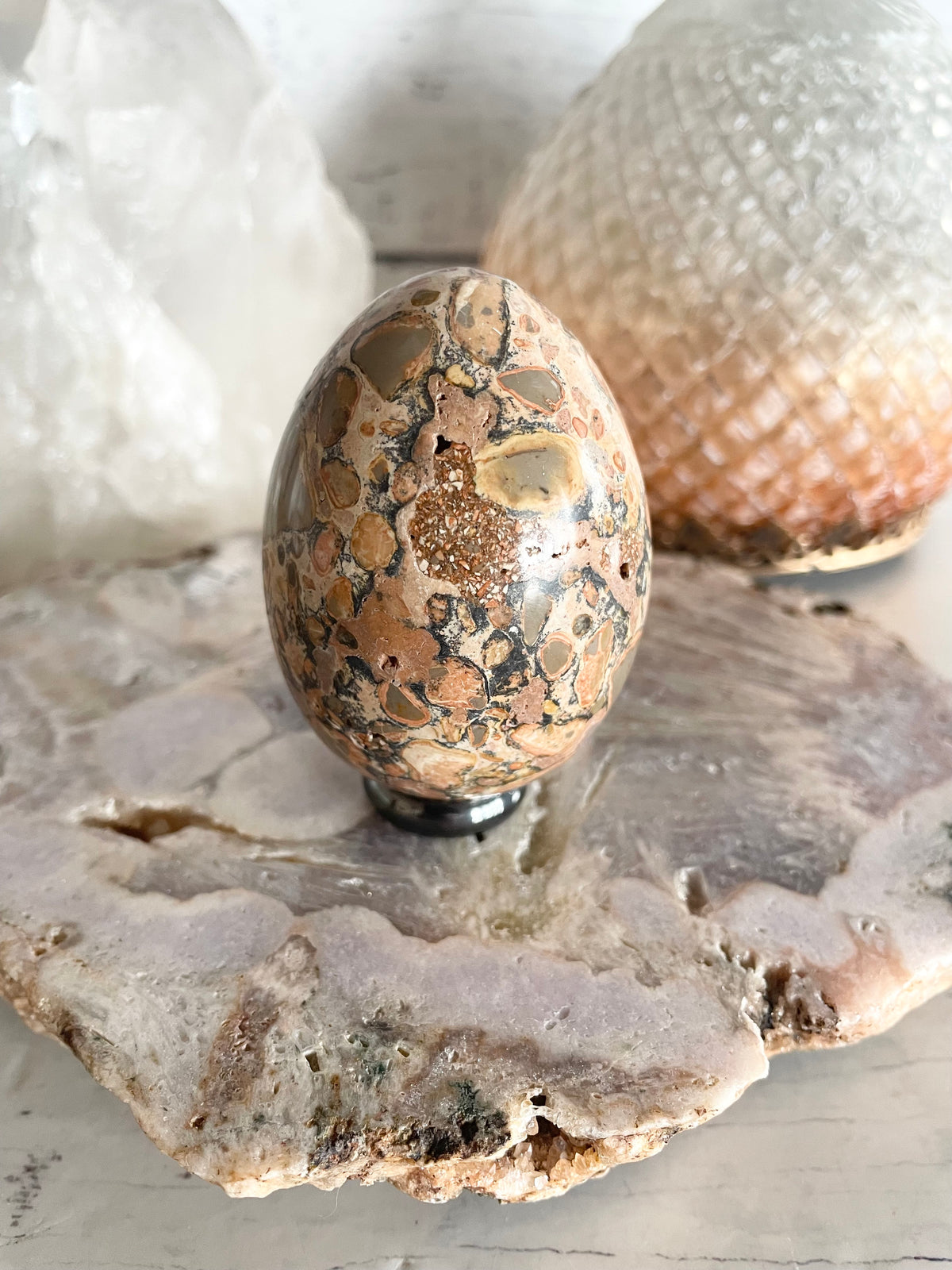 Leopard Skin Jasper Egg includes holder