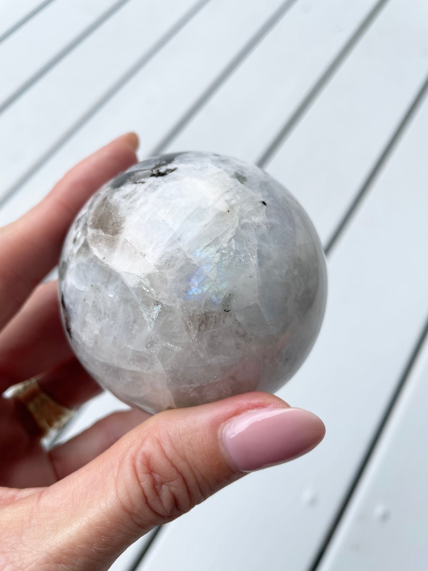 Rainbow Moonstone Sphere includes holder