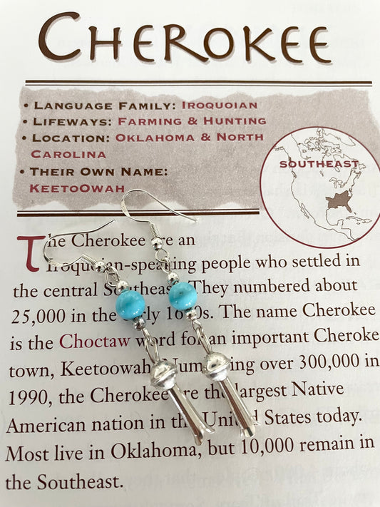 Cherokee Kingman Turquoise Squash Blossom Dangles
