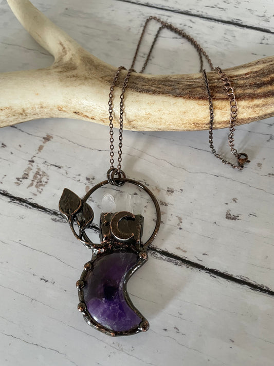 Copper Electroplated Necklace ~ Quartz\Amethyst