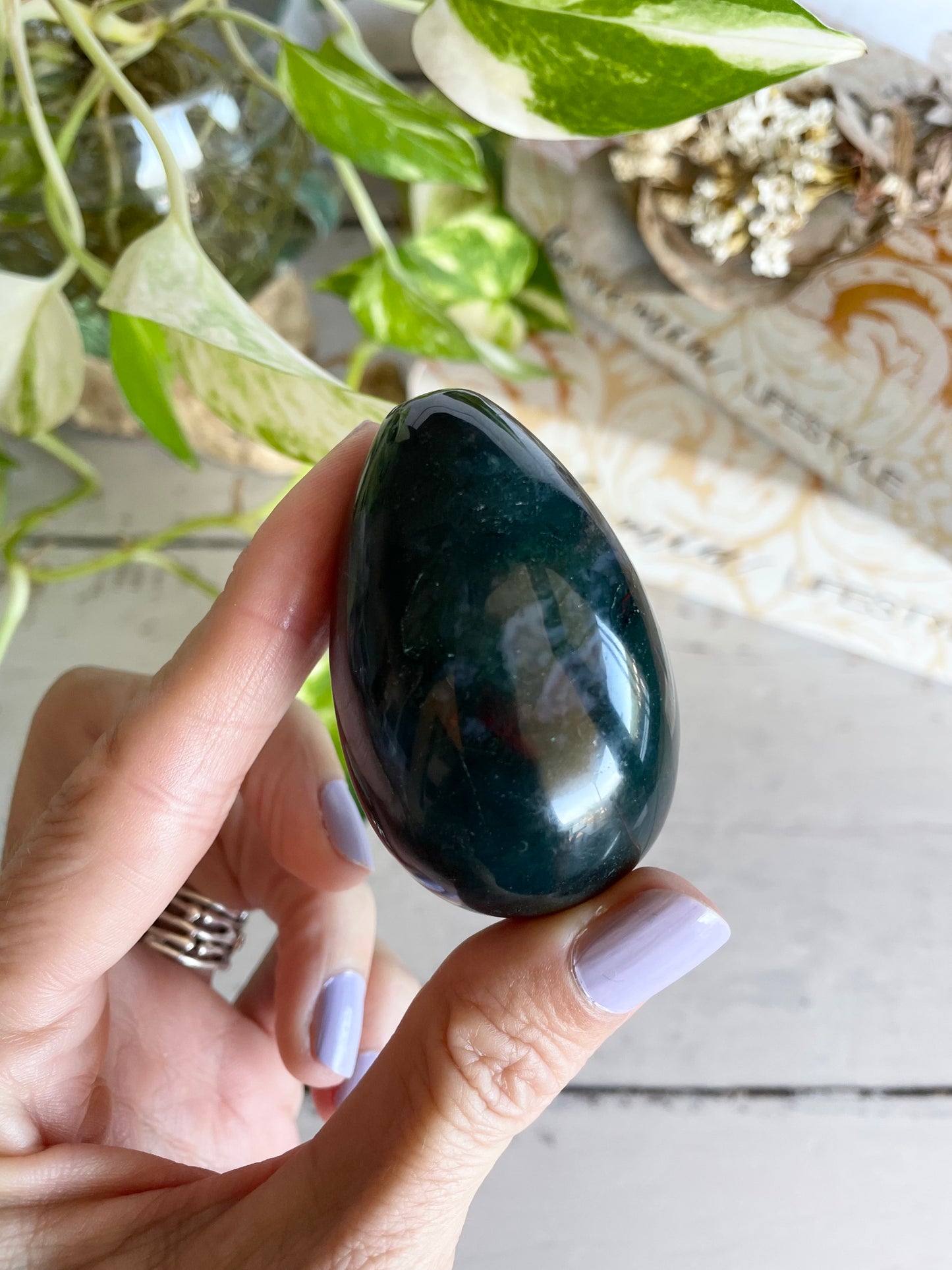 Bloodstone Egg Includes Hematite Ring