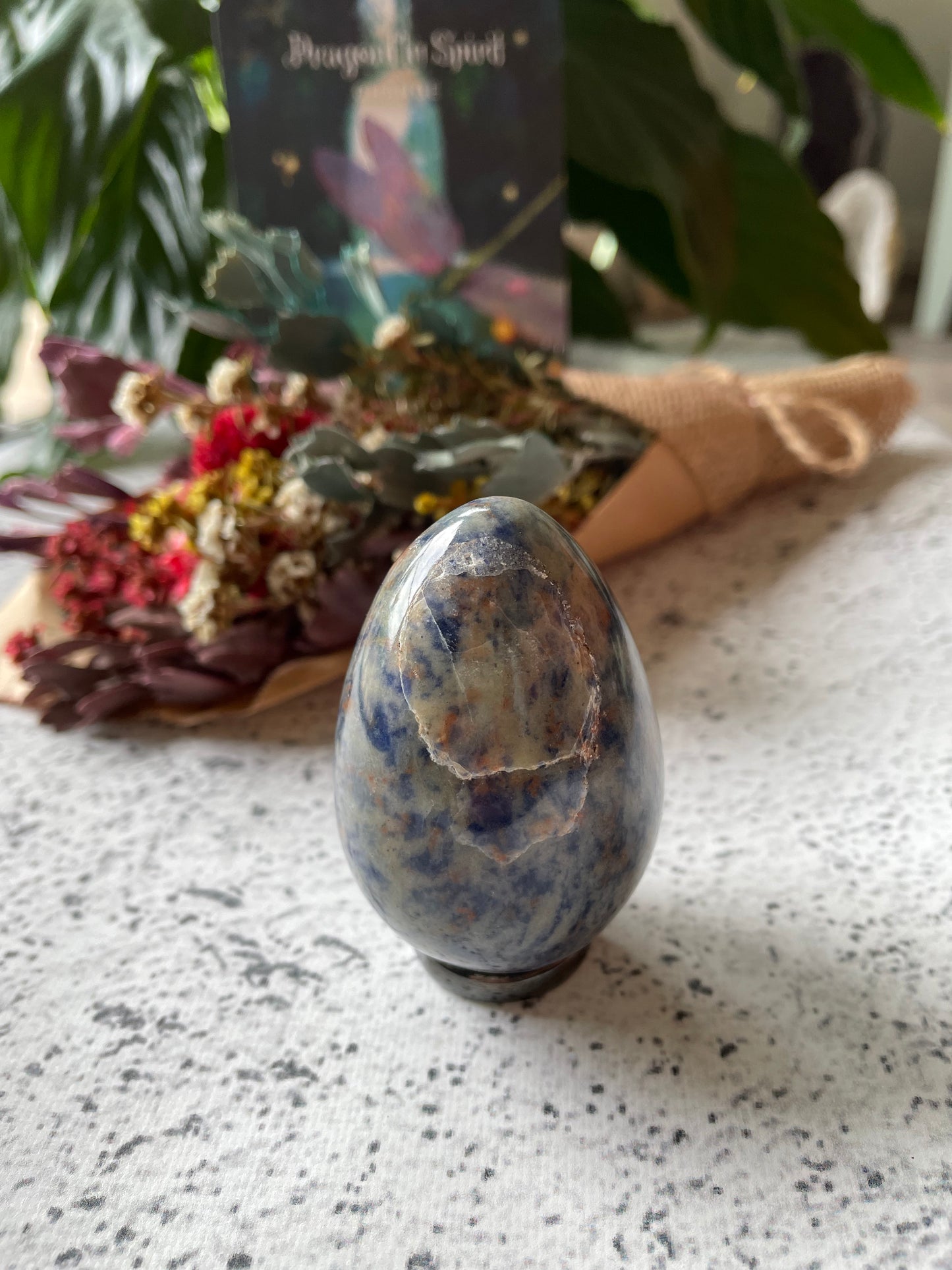 Sodalite Egg Includes Hematite Ring