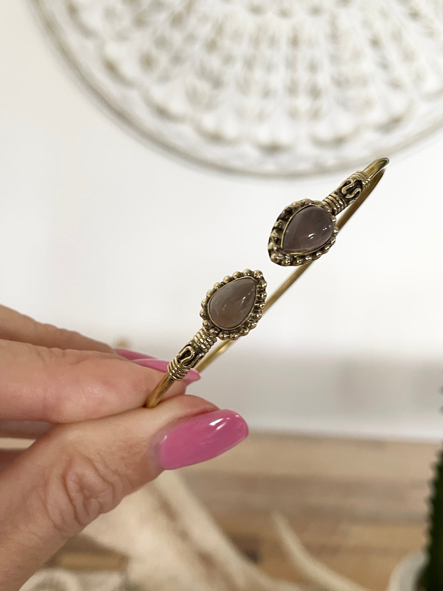 Rose Quartz Brass Cuff ~ adjustable