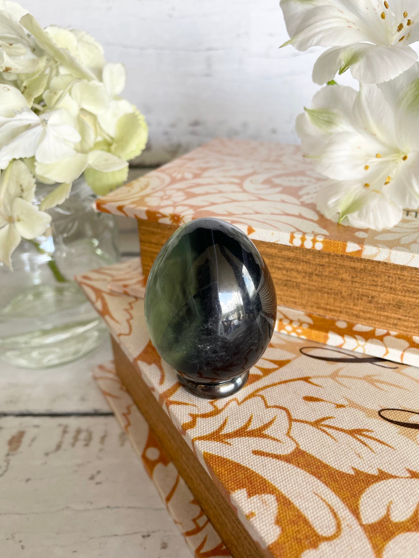 Rainbow Fluorite Egg Includes Hematite Ring