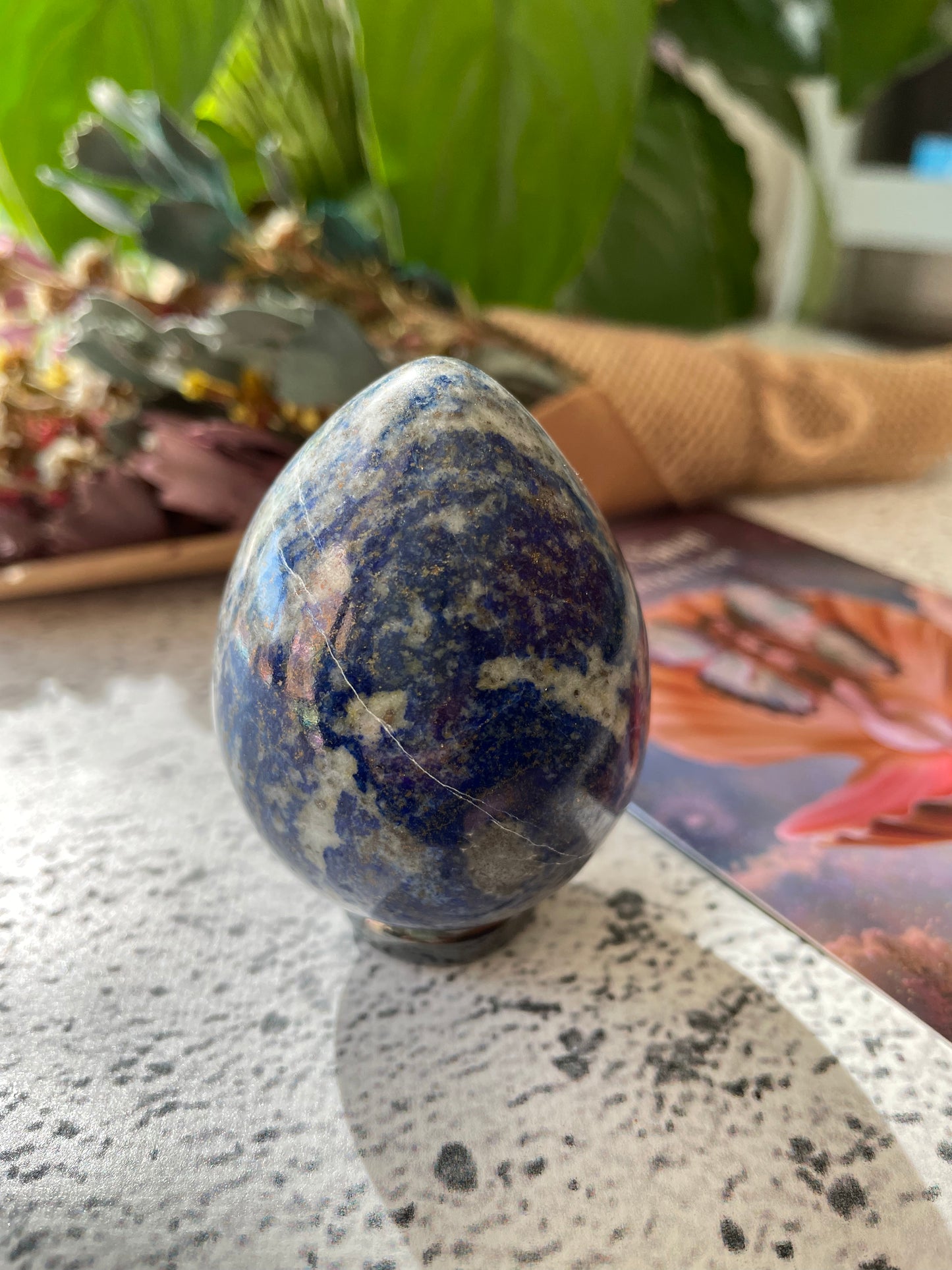 Lapis Lazuli Egg Includes Hematite Ring