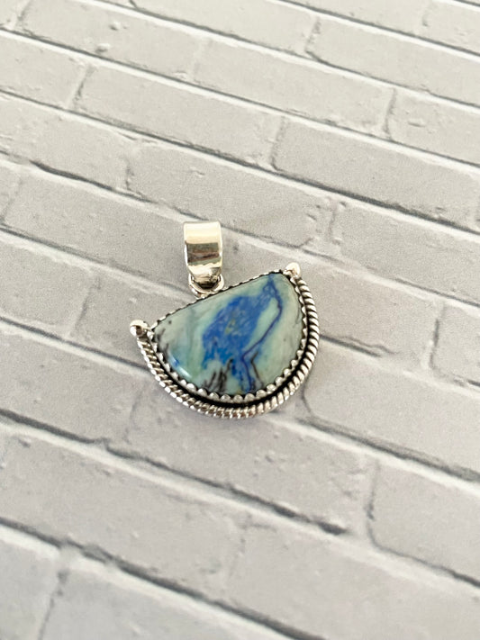 Turquoise Azurite Silver Pendant