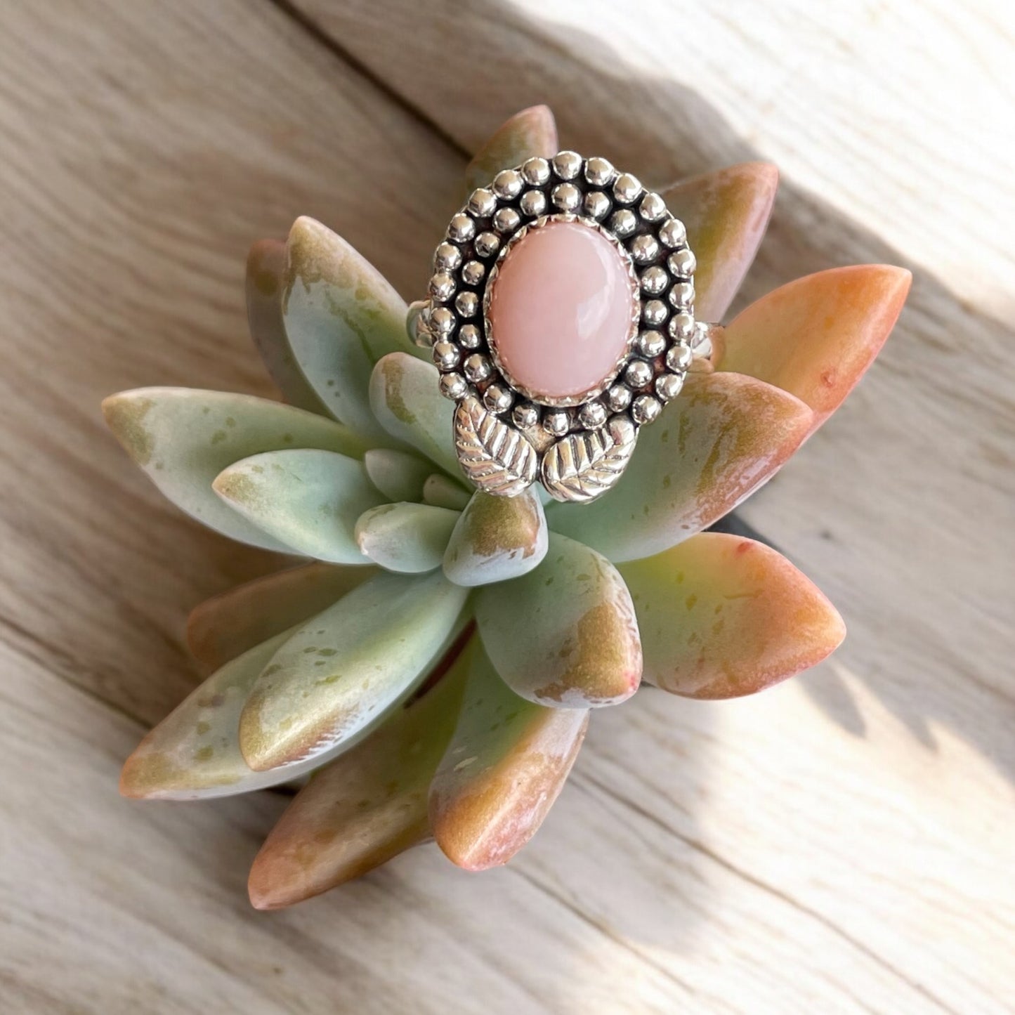 Pink Opal Navajo Style Silver Ring