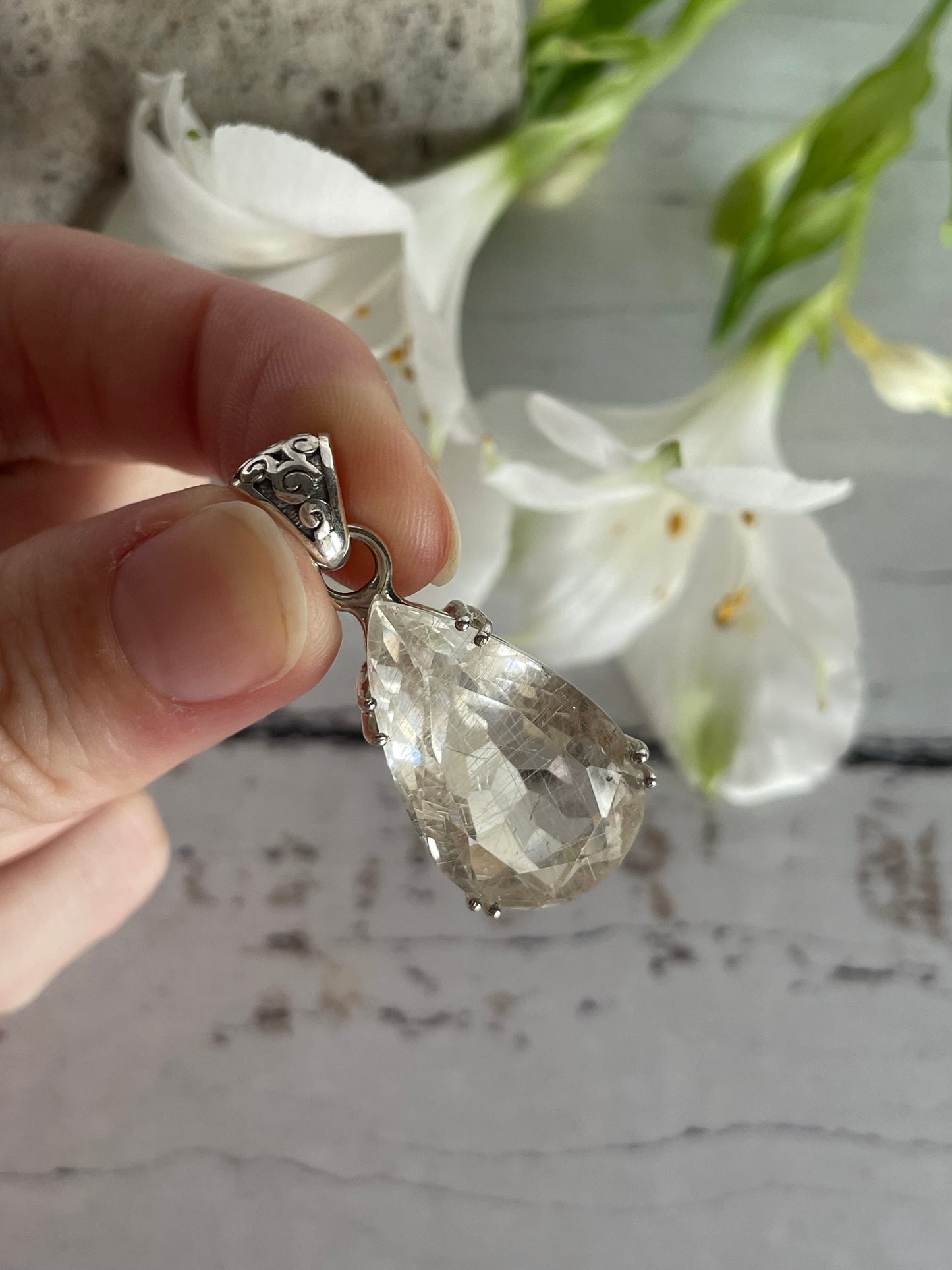 Golden Rutile Quartz Silver Pendant