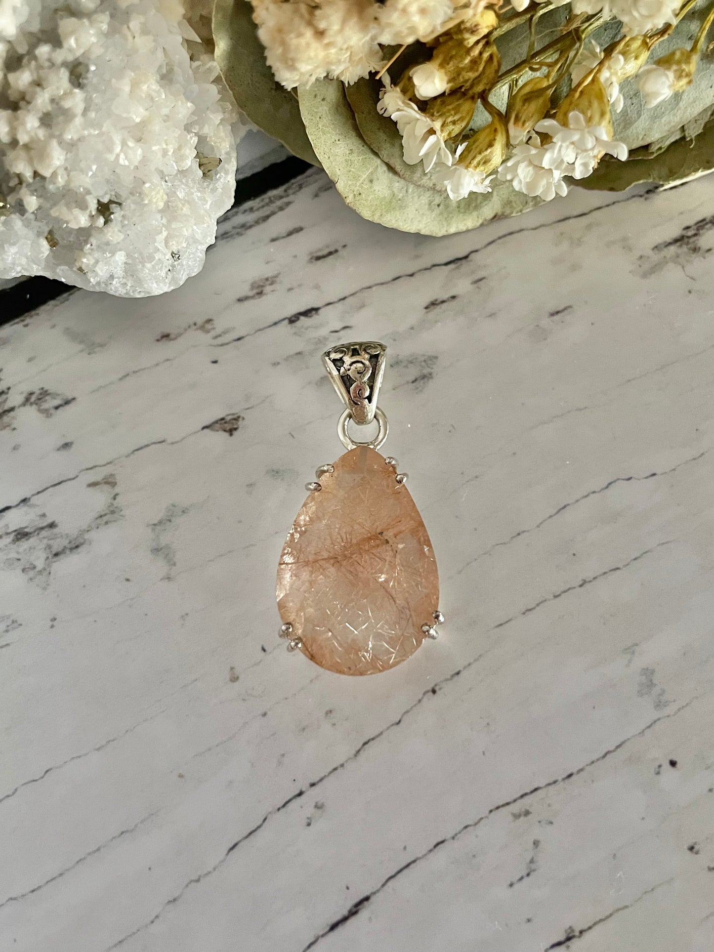 Golden Rutile Quartz Silver Pendant