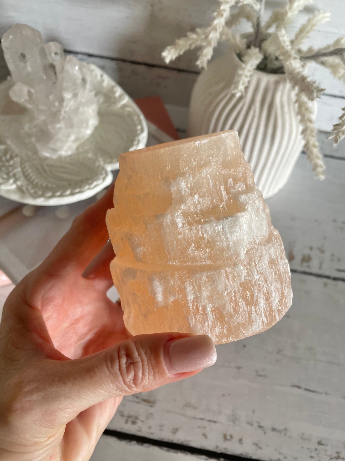 Orange Selenite candle holder