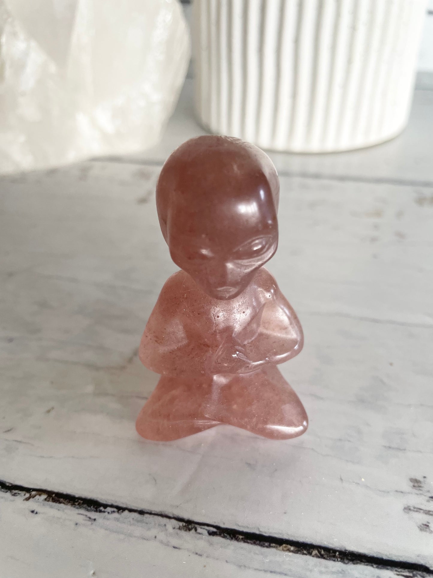 Meditating Alien ~ Strawberry Quartz