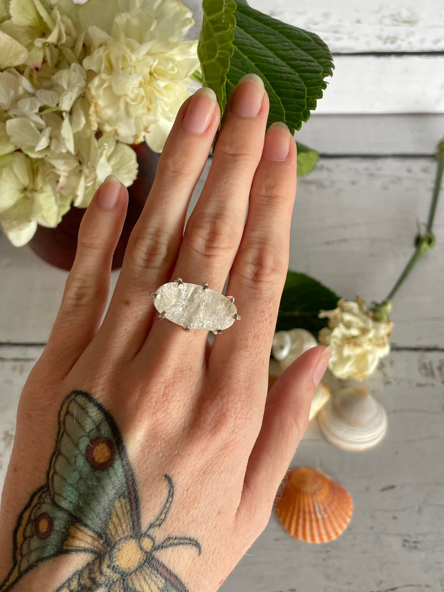 Rainbow Moonstone Silver Raw Ring